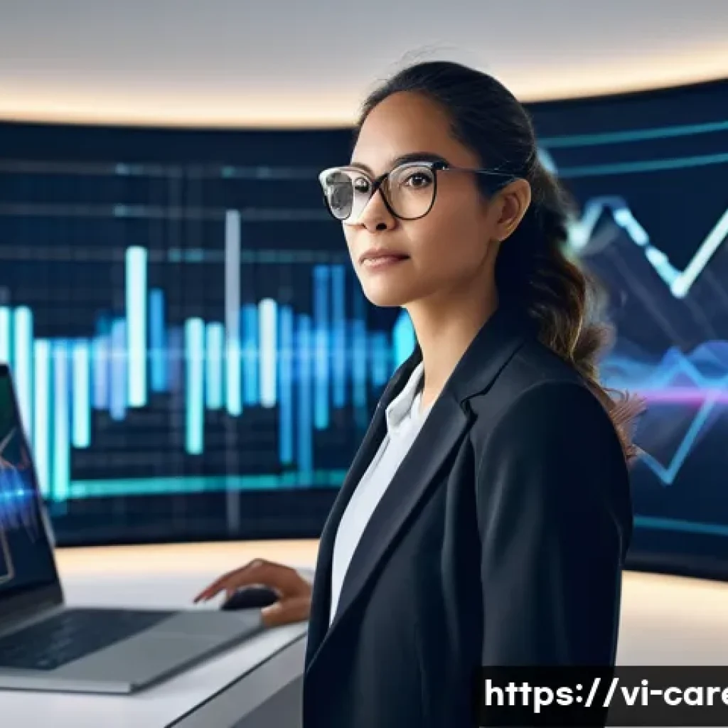 경력 개발을 위한 스킬 향상 - **Prompt:** A dynamic, mid-career professional, dressed in smart business casual attire, stands conf...